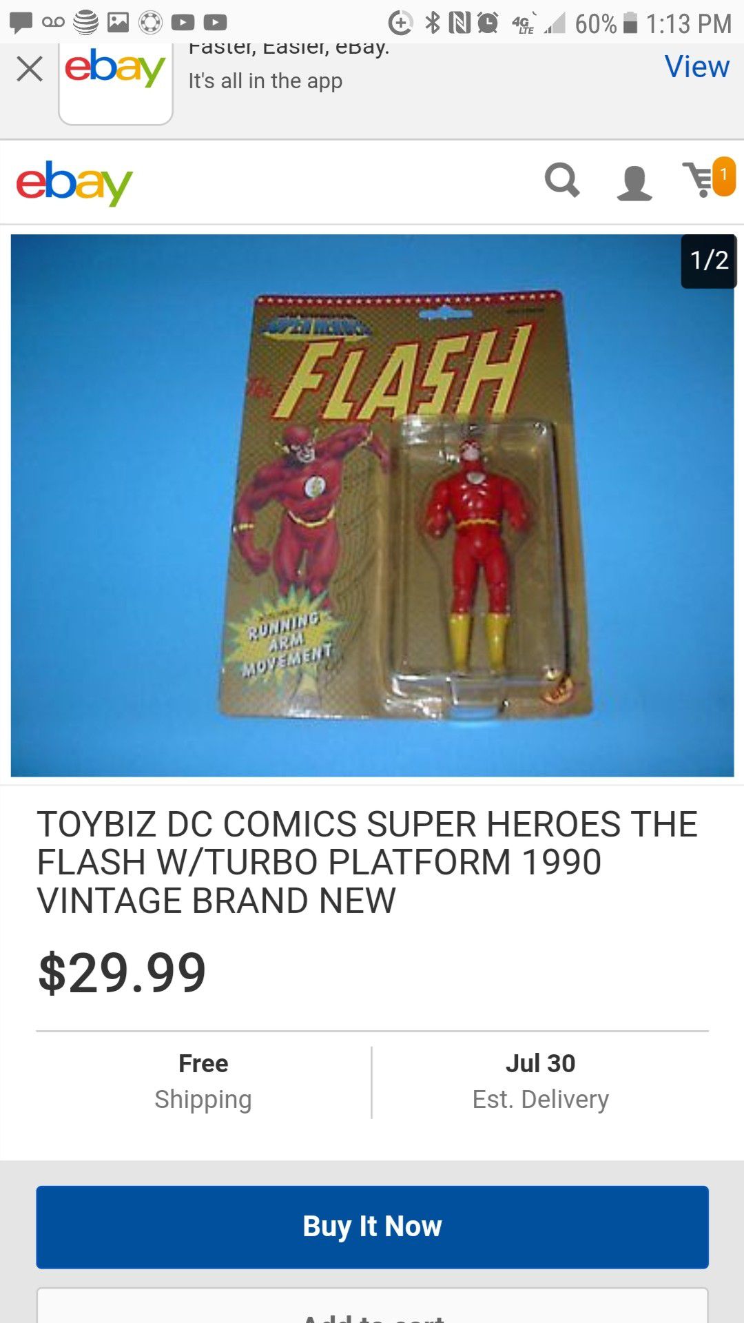 Vintage DC FLASH action figure still in package