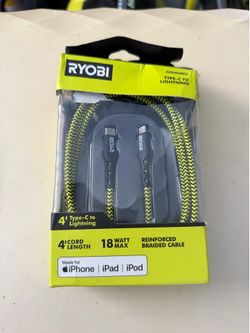Ryobi 4ft Braided Nylon Cable USB-C to Lightning
