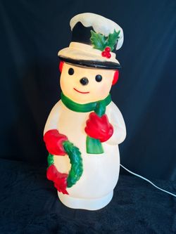 Vintage light up plastic blow mold snowman