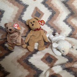 Set of 3 Ty Original Beanie Babies – Fleece, Curly & Pecan – Pre-Owned