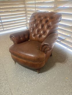 Brown Leather Tufted Club Chair with Nailhead Trim