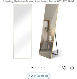 YSSOA Full Length Floor Mirror With Stand, Wall-Mounted Dressing, Bedroom Mirror, Aluminium Frame 65"x22", Gold