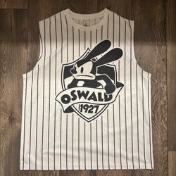 Disney Parks Vintage Oswald The Lucky Rabbit Pinstripe Jersey Size Large