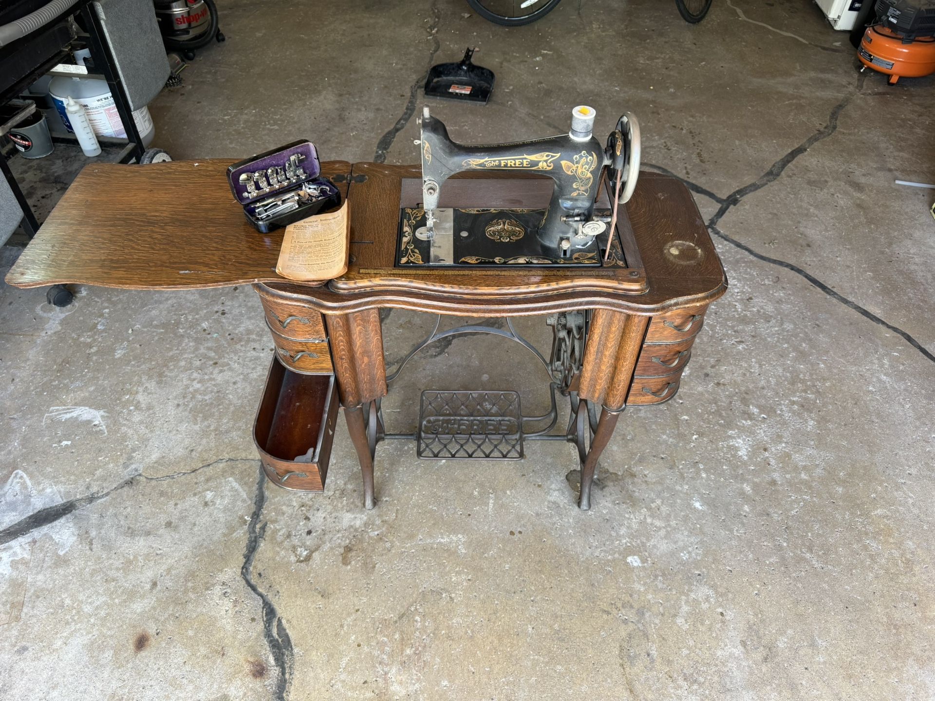 Vintage Sewing Machine With Cabinet