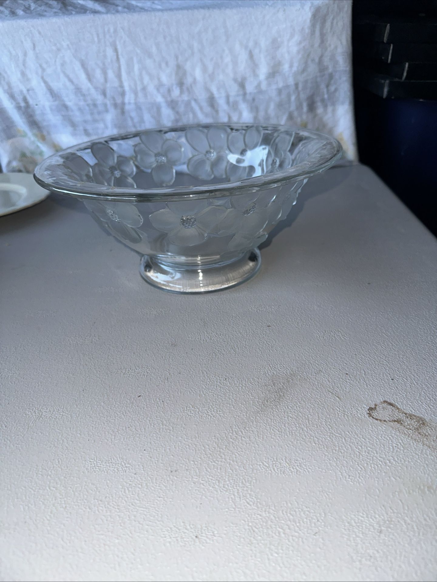 Vintage Large Floral Glass Fruit Bowl