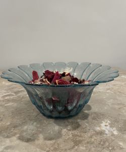 Blue Vintage Vase / Bowl with Scalloped Edges