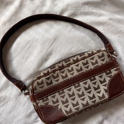 Michael Kors Brown Monogram Mini Shoulder Bag / Y2K Baguette Style Purse