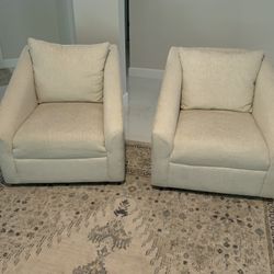 Set Of 2 Off-White Swivel Accent Chairs, (2) Side Chairs, Located In Weston, 33326 - $350 For Set