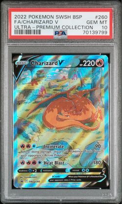 PSA 10 2022 POKEMON SWSH BLACK STAR PROMO #260 FA/CHARIZARD V ULTRA-PREMIUM COLLECTION