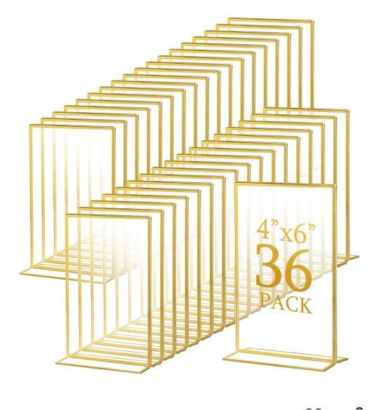 Hoteam 36 Pack Gold Acrylic Sign Holders, Gold Picture Frames Clear Wedding Table Numbers Double Sided Acrylic Holders for Wedding Restaurant Table Nu