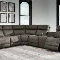 Hoopster-Gunmetal-Zero Wall Power Recliner With Console 6 Pc Sectional
