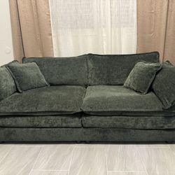 Deep Green Velvet Sofa (Professionally Cleaned) 