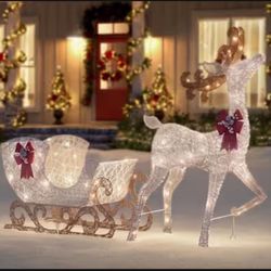 5 ft Elegant PVC  Reindeer Outdoor/Indoor in with Sleigh and 350 Lights - $50