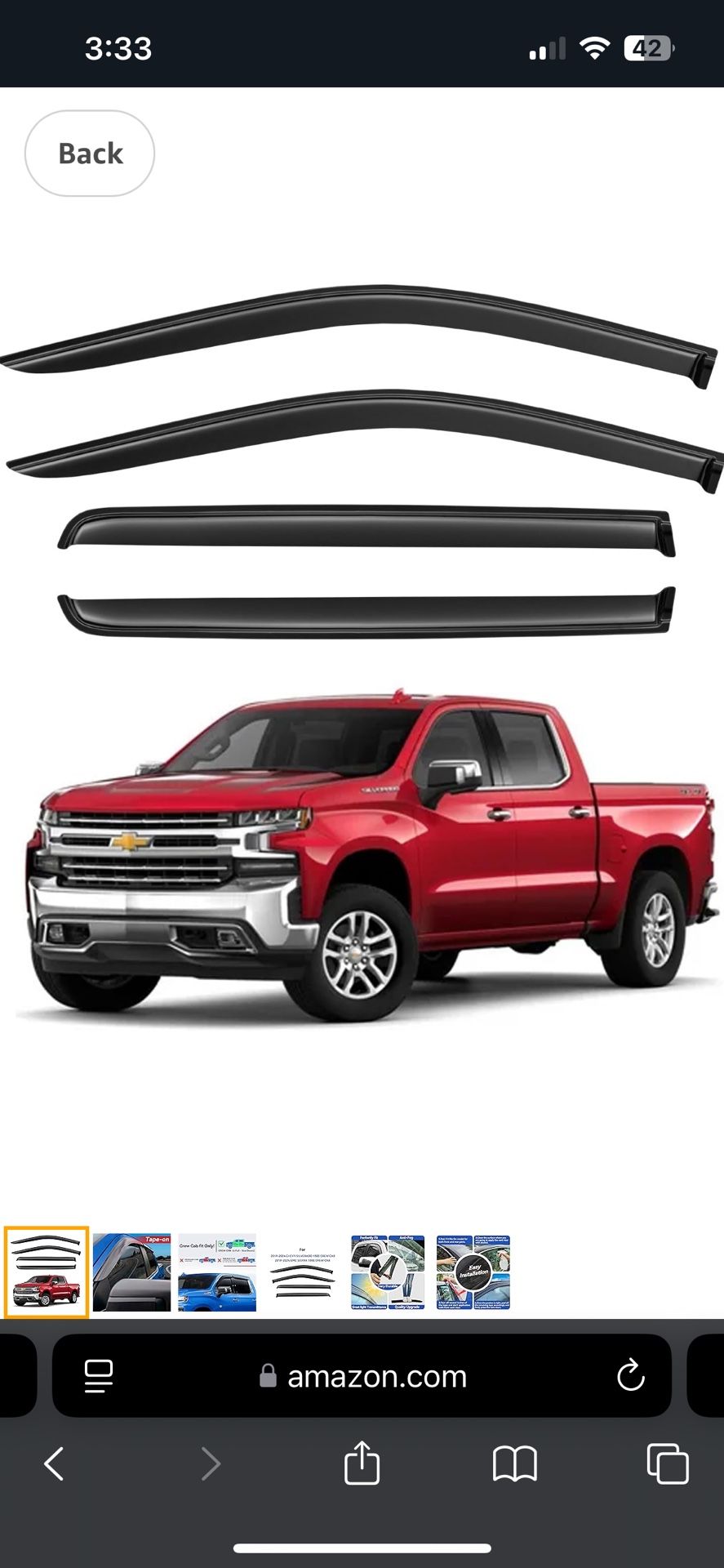 Window Visors Rain Guards for 2019-2024 Chevy Silverado/GMC Sierra 1500 Crew Cab, Out-Channel Window Wind Deflectors Vent Shades for 20-24 Silverado/S