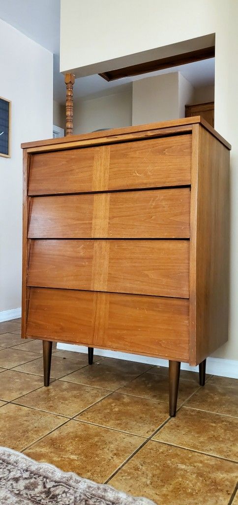 MCM Walnut Tallboy Dresser