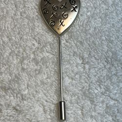 Silver Tone Heart Lapel Stick Pin