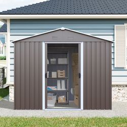 8ft x 4ft Outdoor Metal Storage Shed With window and metal foundation,Gray