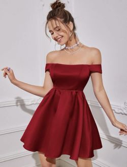 Off Shoulder Flared Hem Satin Dress