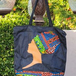 Ghanian West African Custom Denim Tote Bag 