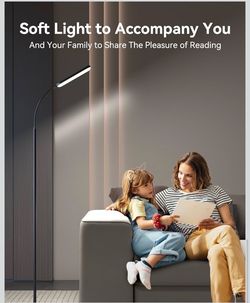 LED Floor Lamp, Bright Floor Lamp for Living Room with Remote Control Foot Switch, Stepless Adjustable Colour Temperature Brightness Standing Lamp, Ey