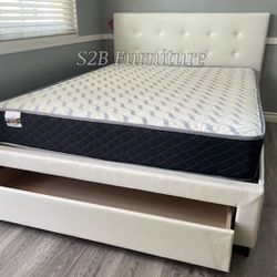 Full White Tufted Bed With Ortho Mattress!
