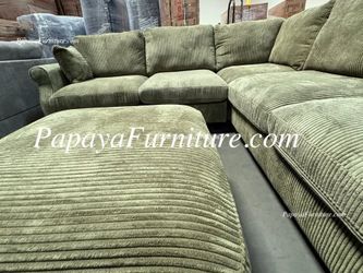 NEW Sage Sectional Sofa and Ottoman Set Soft Plush Green Fabric Seccional Couch Corner Large Big SALE Furniture Warehouse Discount Closeout Clearance