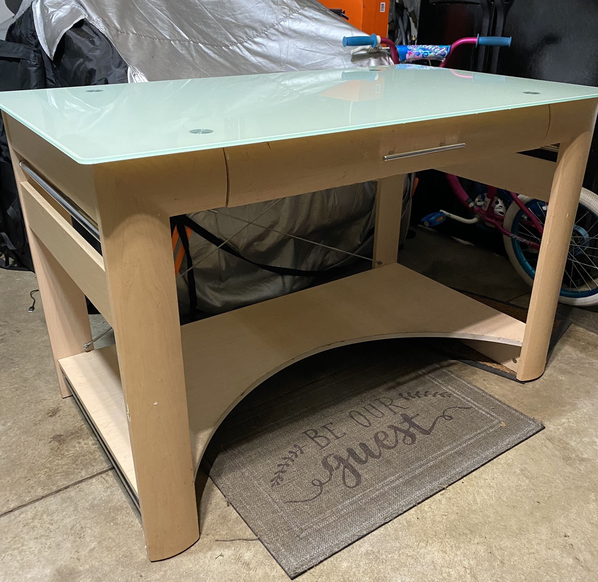 FREE DESK - PICKUP TODAY 11/18 -  Want Gone Tonight - Glass Top  w/ Wood and Metal Construction