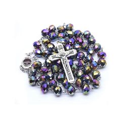 Crystal Rosary Catholic Mystical Silver Holy Land Necklace Cross Crucifix