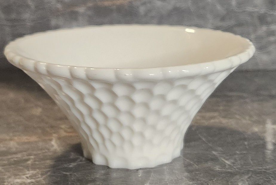 Vintage Milk Glass Flared Small Dish with a " Honeycomb
Pattern- Small