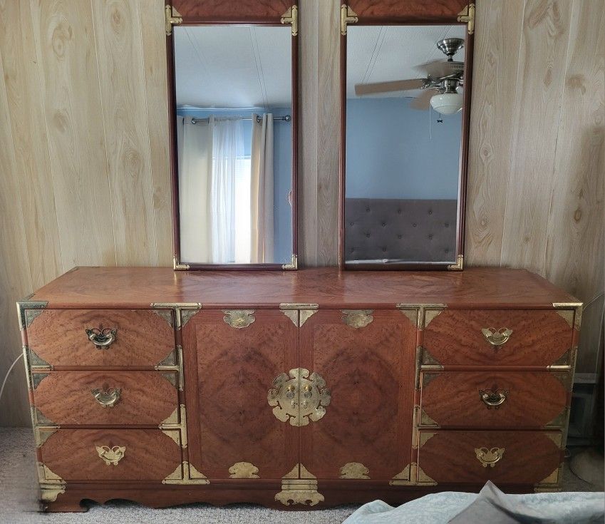 Asian Tansu Style Vintage Dresser with Two Mirrors (not attached)
