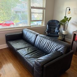 Genuine Black Leather Couch