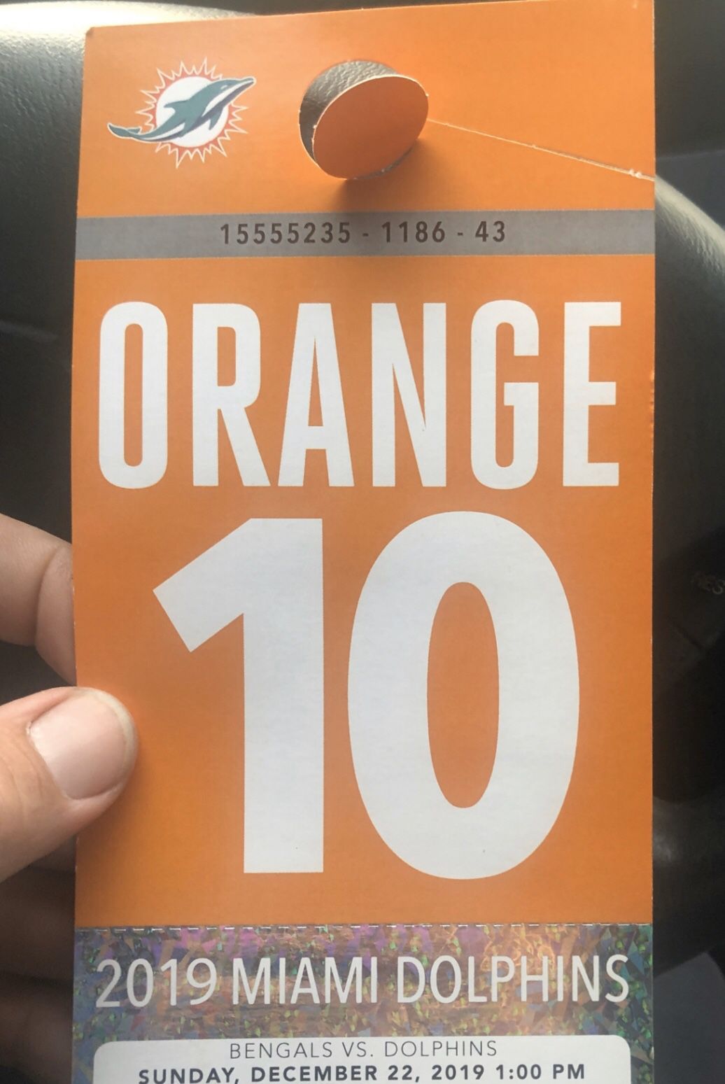 Miami Dolphins Orange parking pass vs Cincinnati Bengals