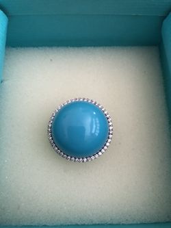 DI DONNA Blue Turquoise stone Rhodium plated sterling silver ring with AAA cubic Zirconia