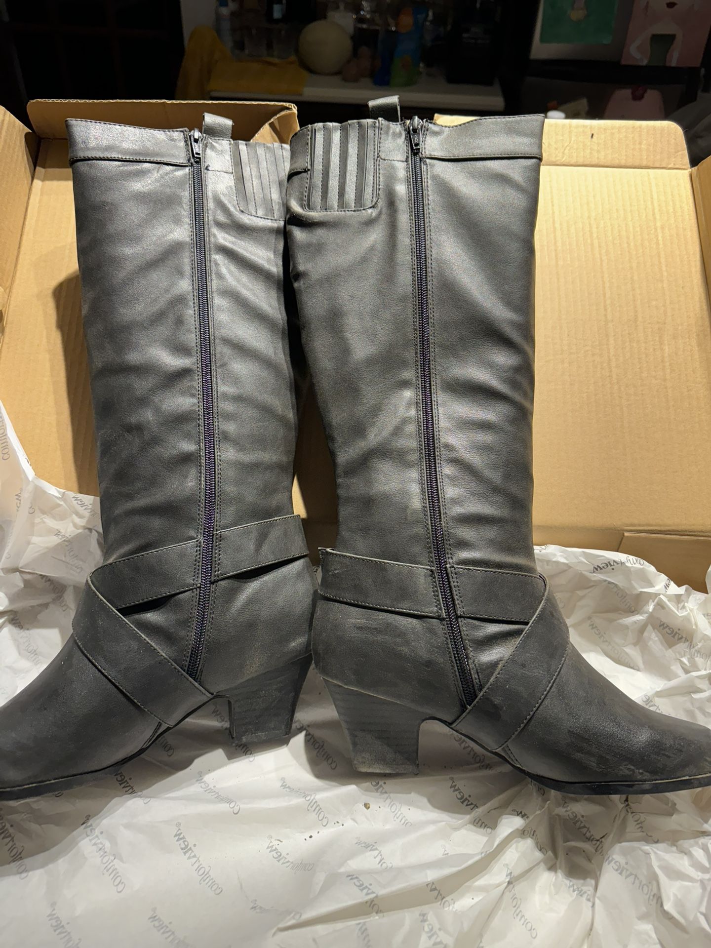 New Black Leather Boots