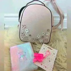 Small pink Backpack,  Notebook, Keychain - New 
