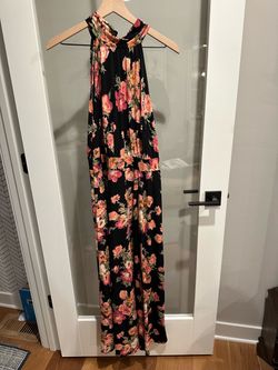 14/16 Lane Bryant Black Maxi Dress with Pink & Peach Floral Print