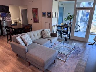Complete Living Room Set – Sectional Couch + Coffee Table + Rug + 4 Pillows