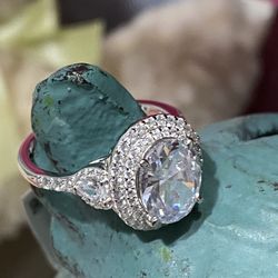 Rhodium Over Sterling Silver Engagement Ring With Clear CZ Size 7,8