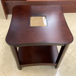Wood End Table With  Center Glass Top 