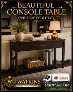 Beautiful Console Table with Built-In Outlets & Power Plug – Excellent Condition!