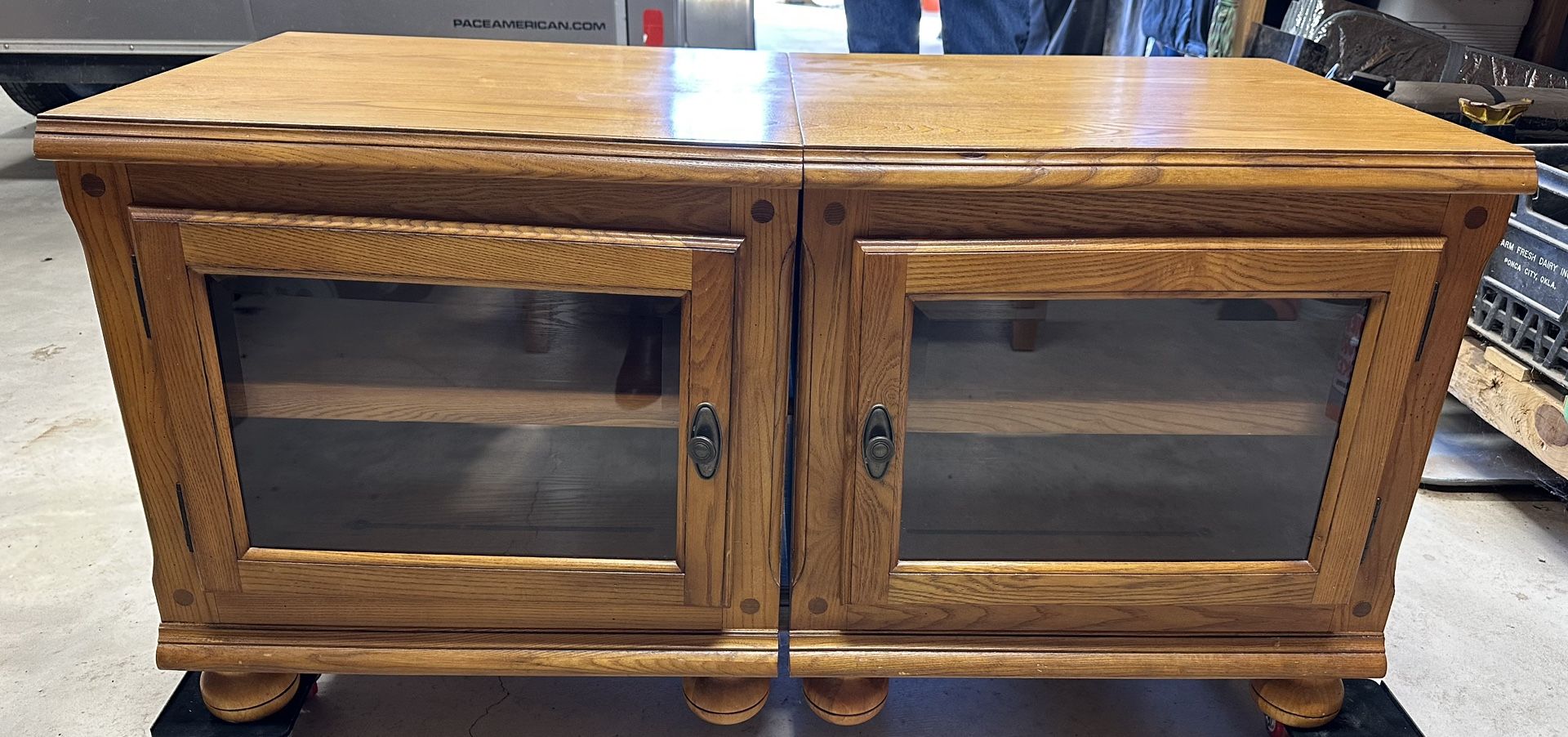Oak Stereo/TV Console, Coffee Table And End Table