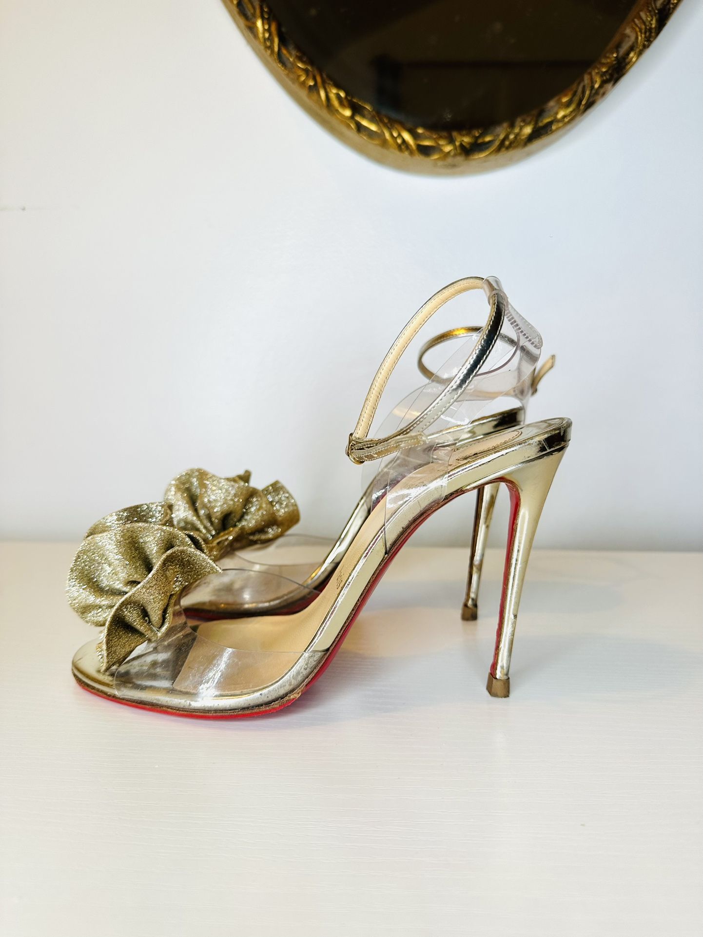 Christian Louboutin Heels with Gold Ruffle – Size 37.5