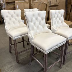 Velvet Bar Stools Modern Upholstered Bar Chairs 27'' Seat Height with Button Tufted Solid Wood Legs Counter Stools for Home Bar Dining Room Kitchen (B