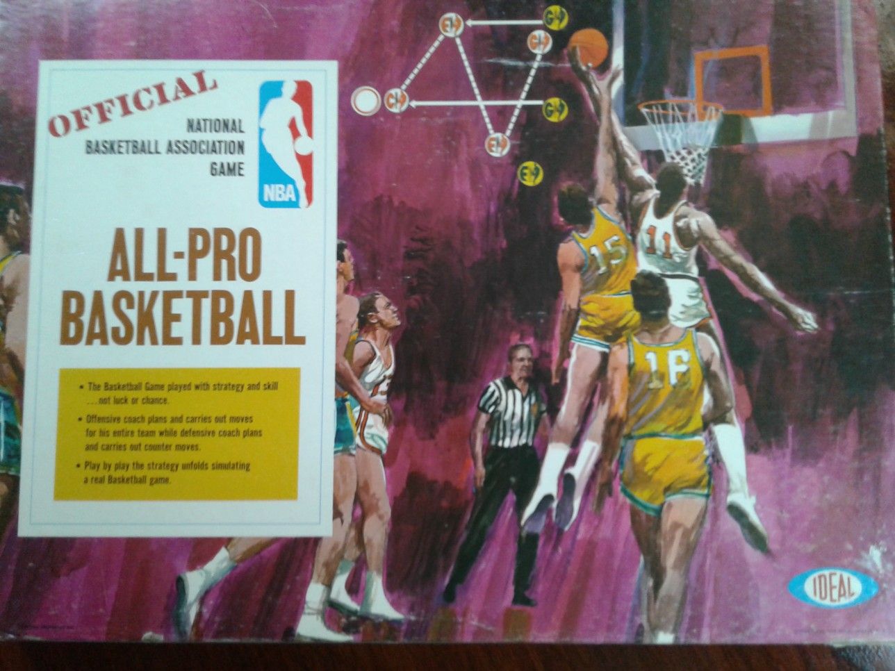 Vintage Official NBA All Pro Basketball Board Game, Ideal Toy Corp 1969 complete