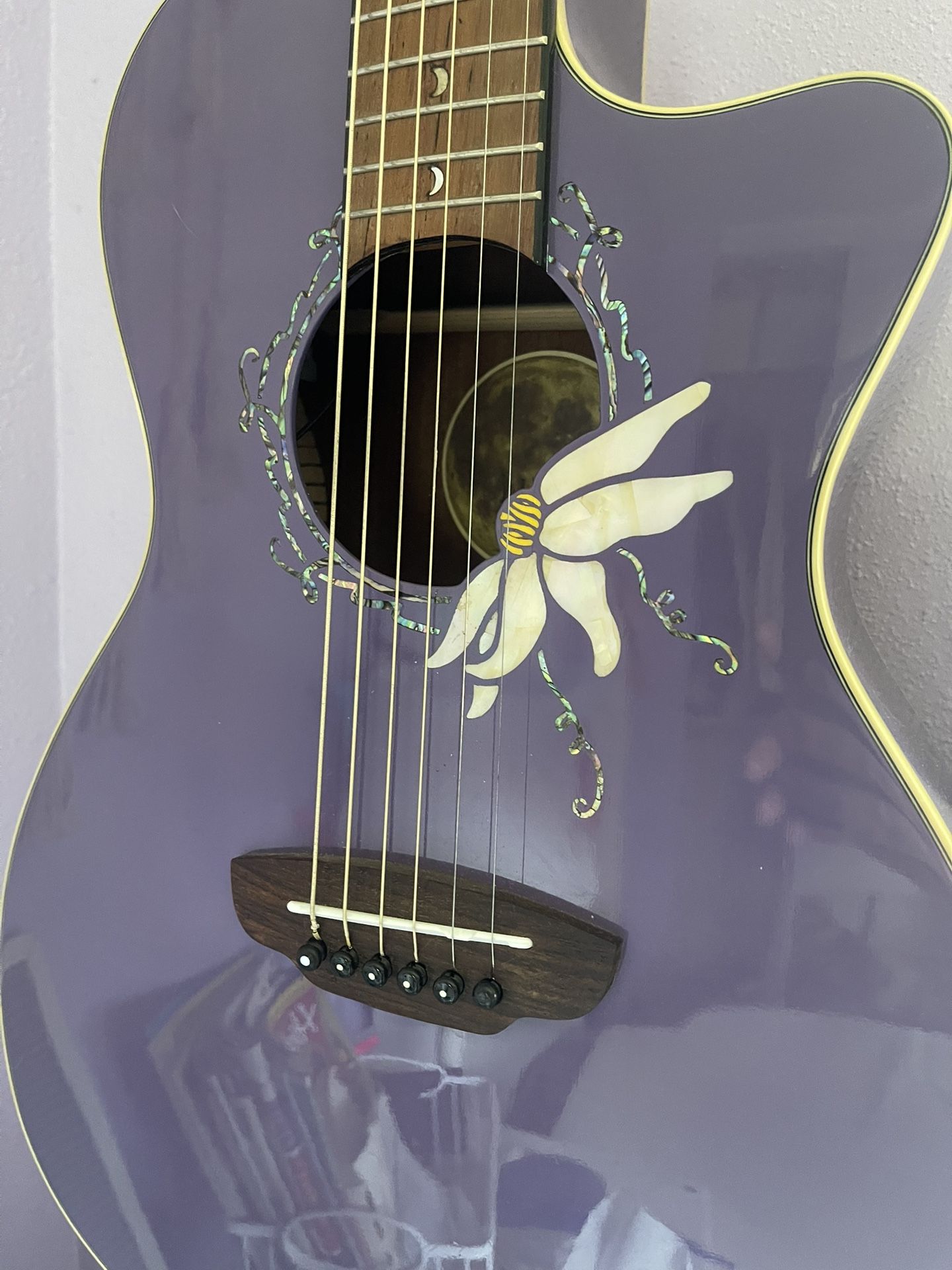 Luna Flora Passionflower Acoustic Electric guitar with pickup. Beautiful Custom Pearl Inlay!