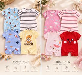 Baby & toddler cotton rompers 4 piece packs