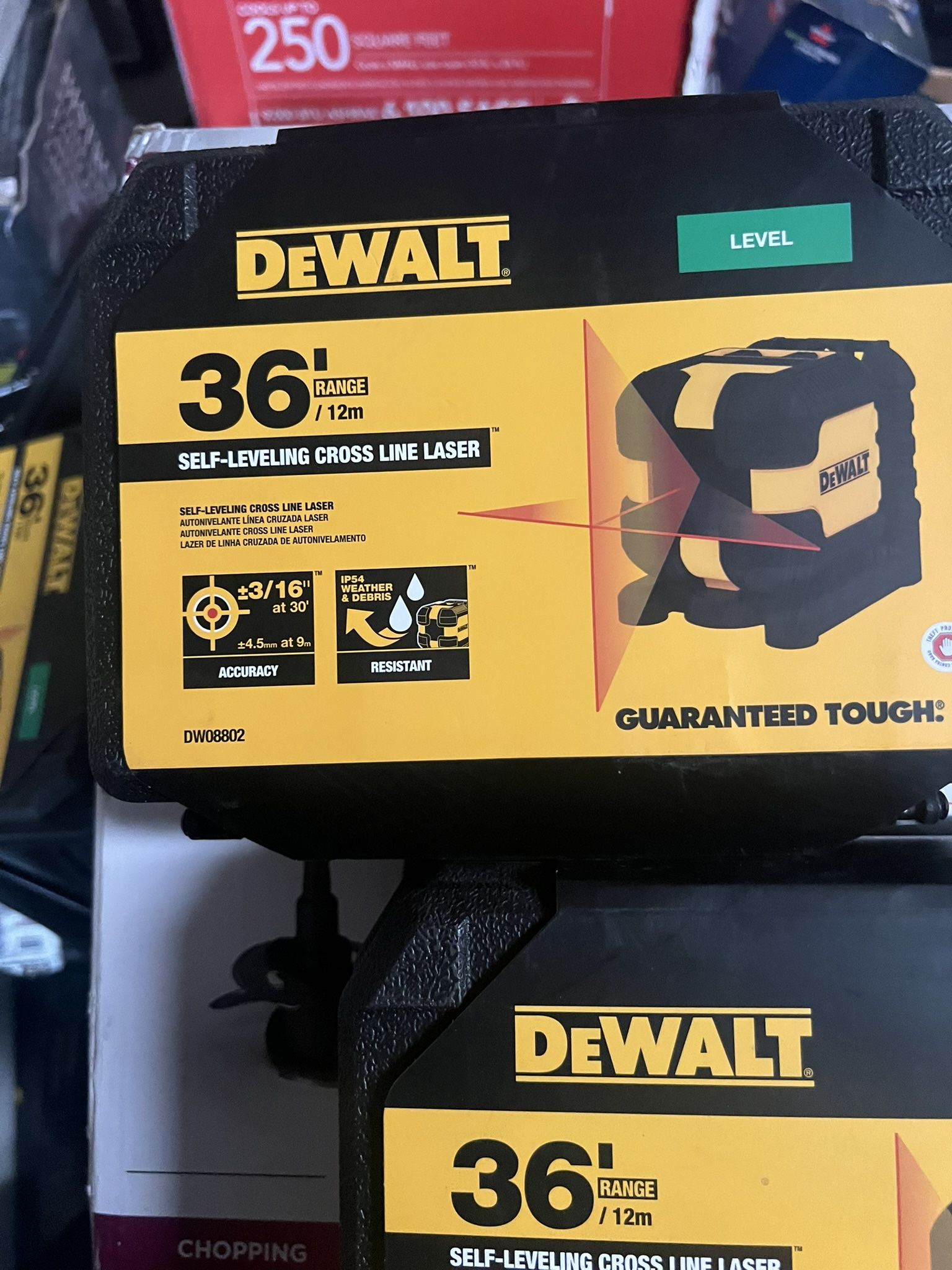 DEWALT DW08802-QU Cross Line Laser Level, 40 ft, 1/4 in Accuracy, 2-Beam, Red Laser