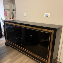 Black And Gold Lacquered Buffet With Storage By Coast To Coast Imports