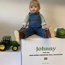 Johnny John Deere Porcelain Doll with Tractor Collection The Danbury Brand New
