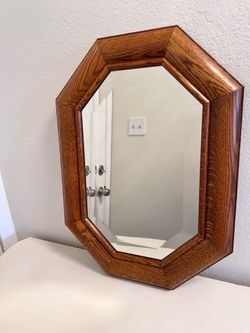 Octagonal Wall Beveled Mirror with Wood Frame